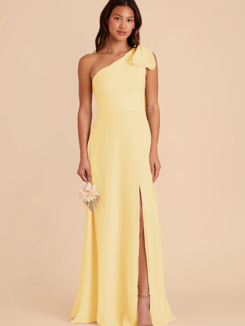 Birdy Grey One-Shoulder Lemon Yellow Evening Gown with Side Slit